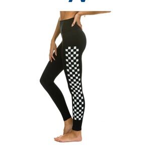 Aviator nation high rise  black leggings with checkerboard - black size small